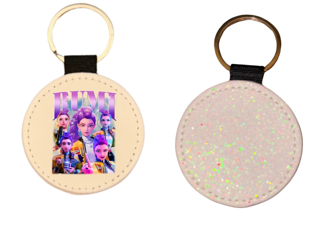 White glittery Keyring personalised with any custom image and text or ready made design