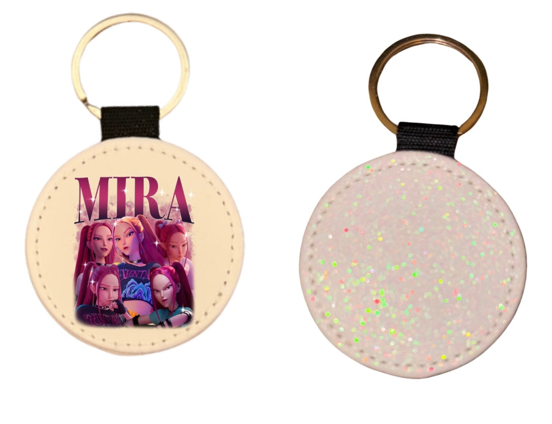White glittery Keyring personalised with any custom image and text or ready made design