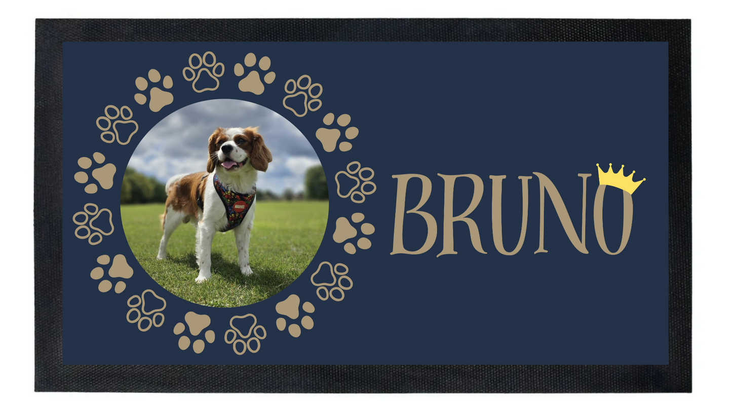 King / Queen Pet Bowl Mat with name, photo and paw boarder 44cm x 25cm