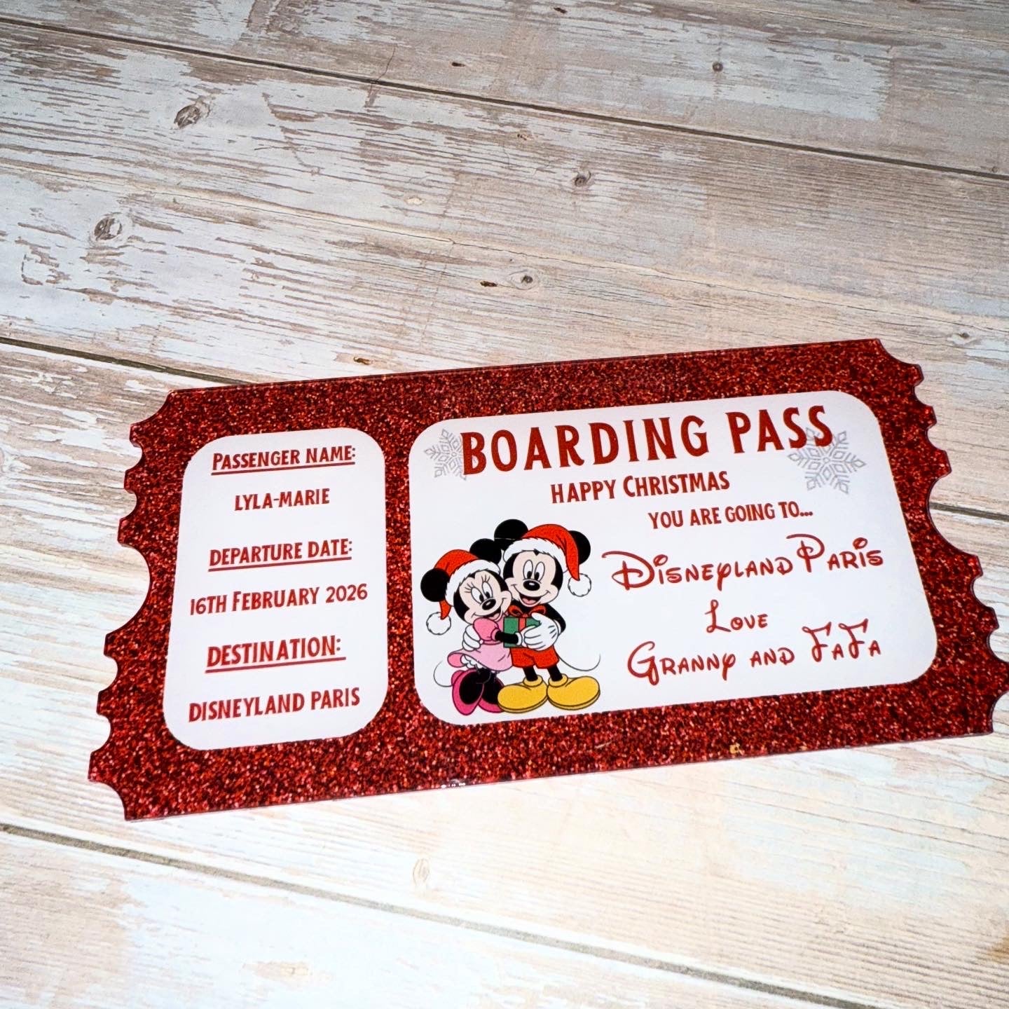 Disney announcement boarding pass