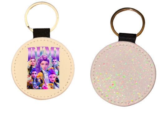 White glittery Keyring personalised with any custom image and text or ready made design