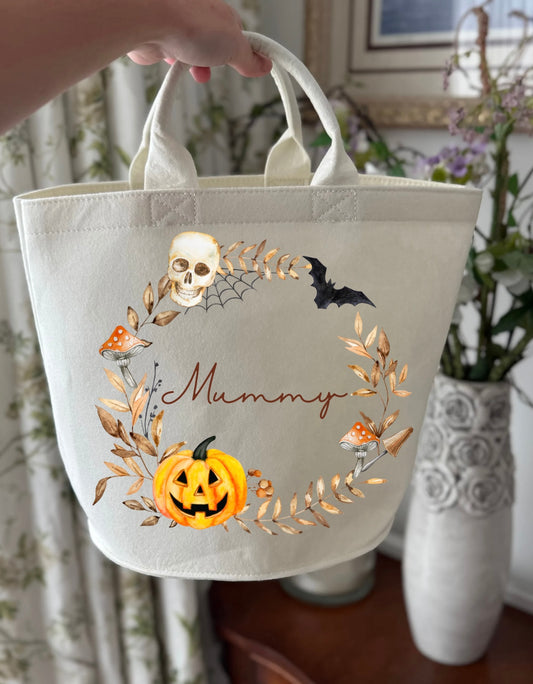 Personalised Halloween basket / boo basket felt trug