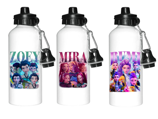 Personalised k pop Demon hunters water bottle  - Huntrix Drinks bottle with personalised name - Zoey / Rumi / Mira