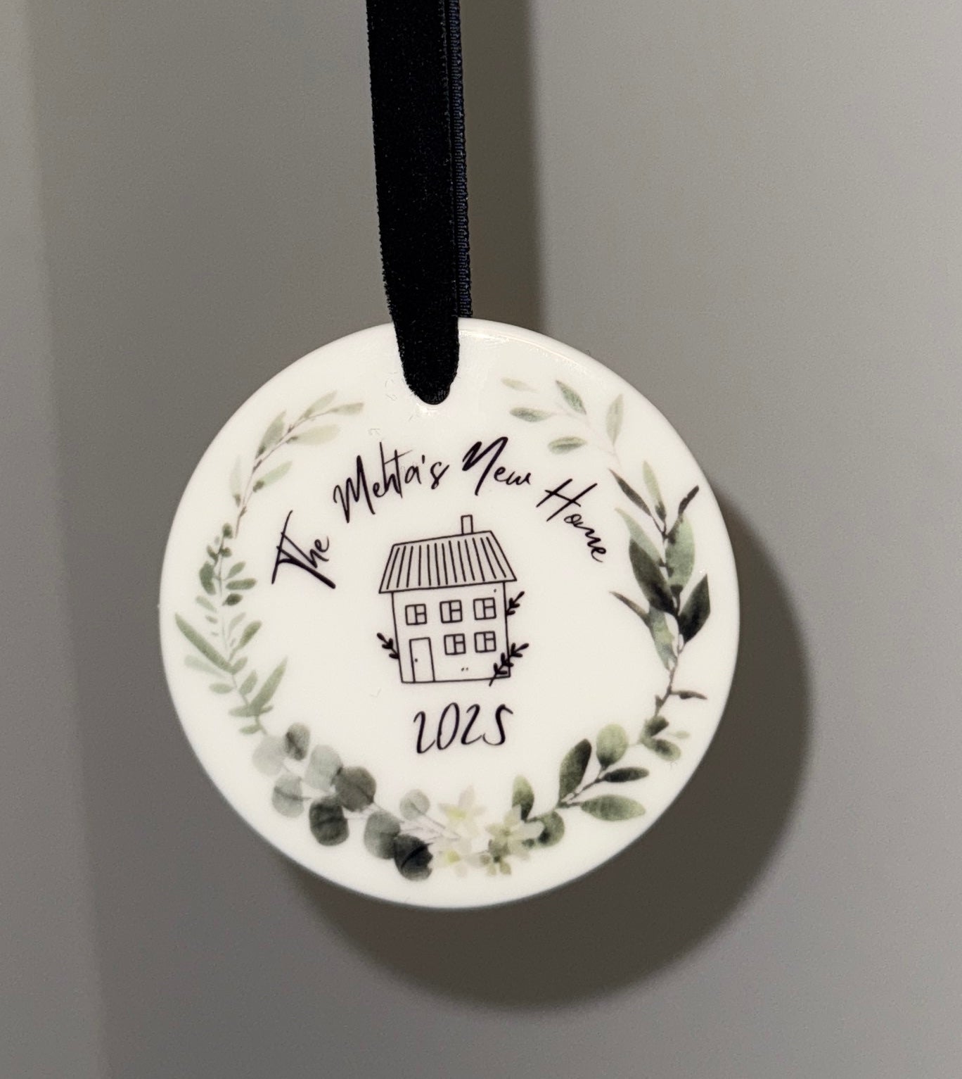Personalised Ceramic circle ornament / gift for moving home
