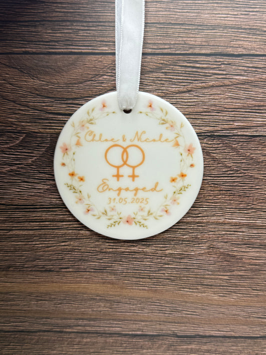 Ceramic disk with any custom design , finished with a luxurious velvet ribbon to hang.