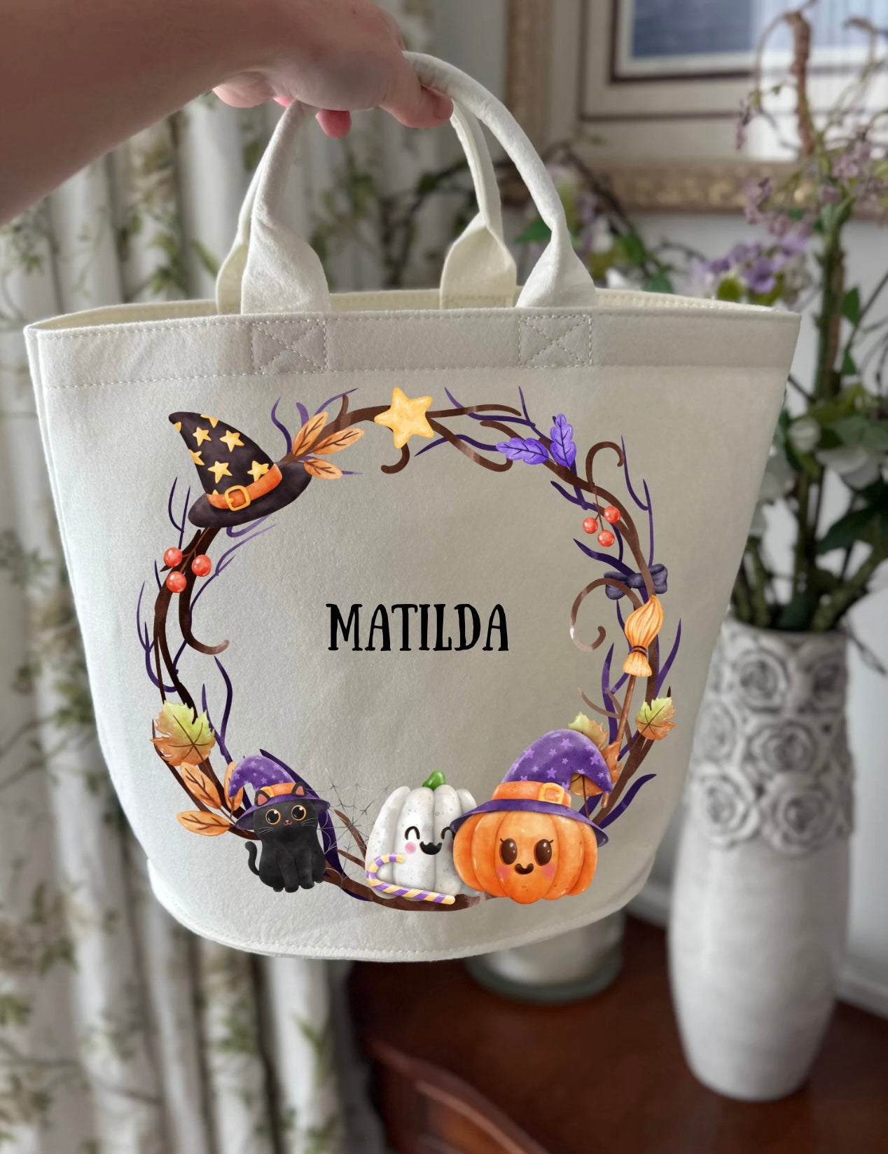 Personalised Halloween basket / boo basket felt trug
