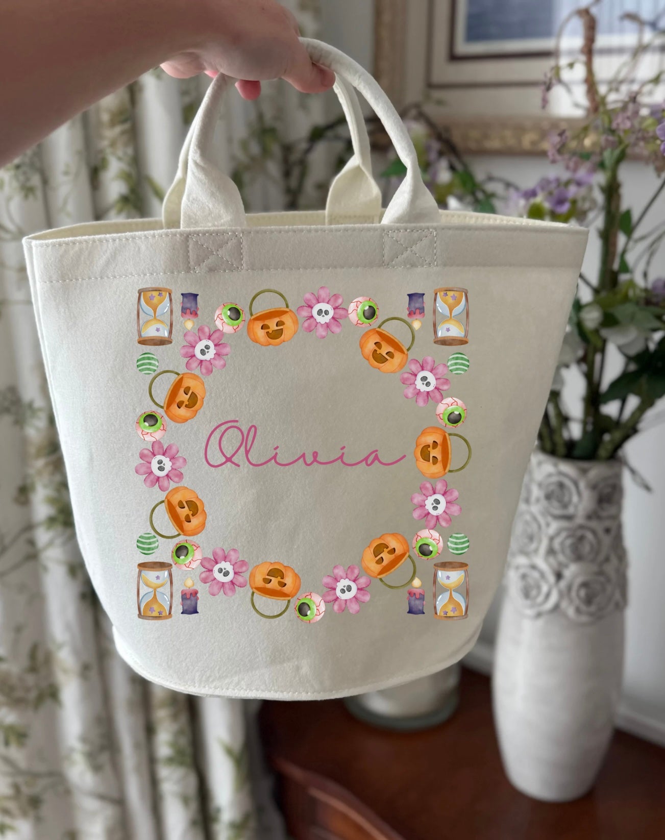 Personalised Halloween basket / boo basket felt trug