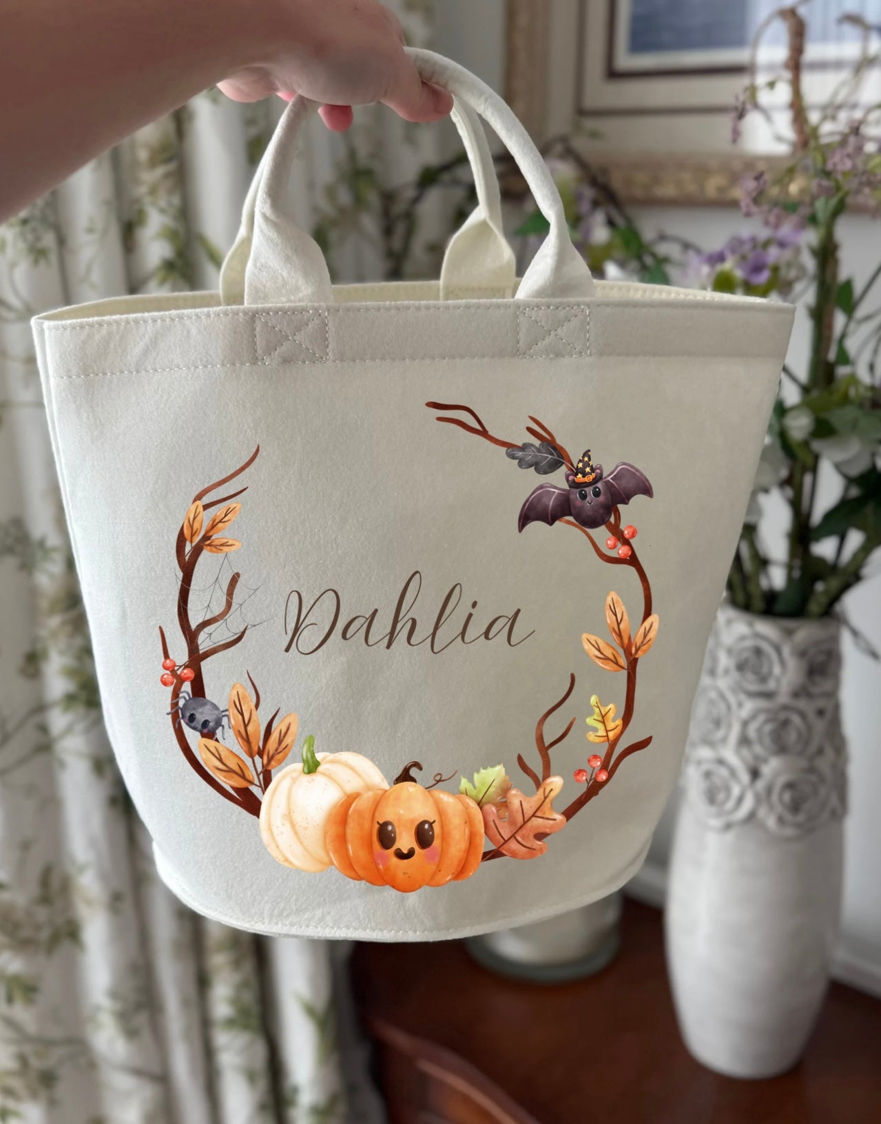 Personalised Halloween basket / boo basket felt trug