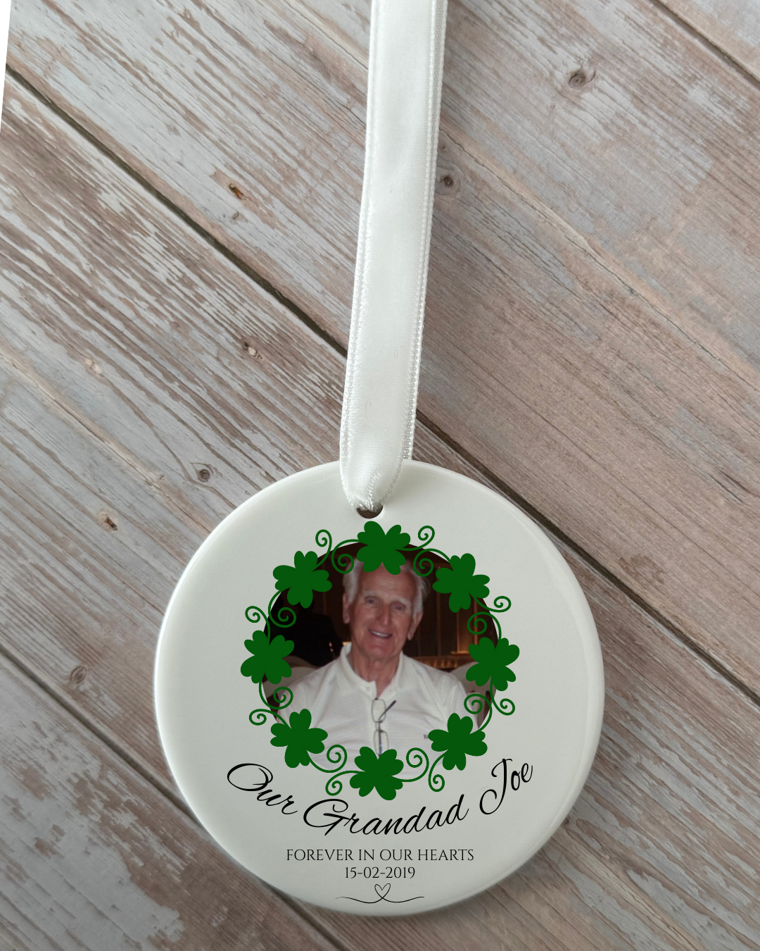 Personalised Irish Photo Ceramic hanging decoration for grandad