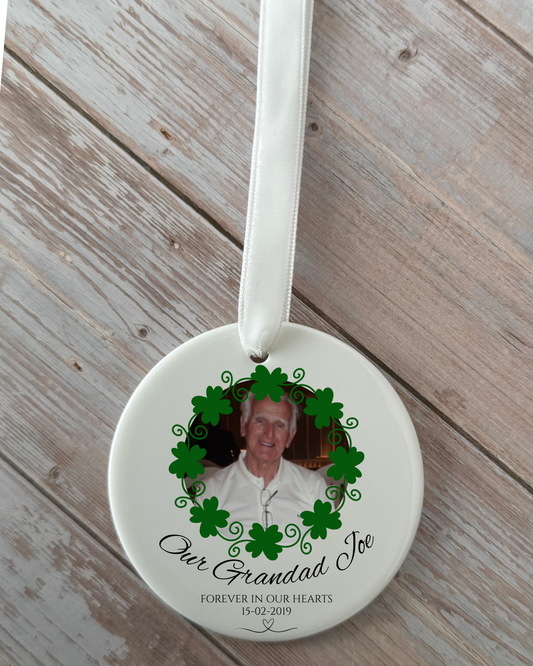 Personalised Irish Photo Ceramic hanging decoration for grandad