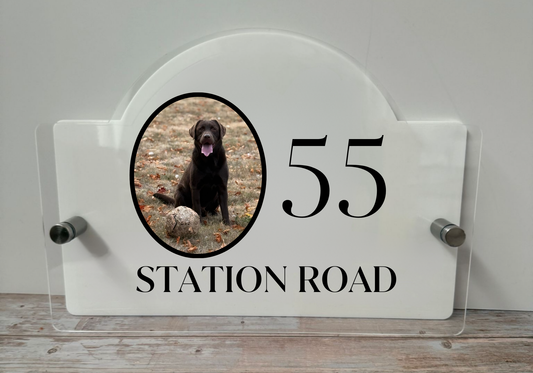 Acrylic House name sign with stainless steel standoffs.