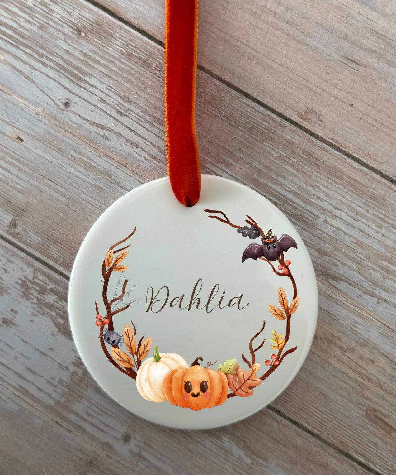 Personalised halloween acrylic hanging disk with velvet ribbon 👻