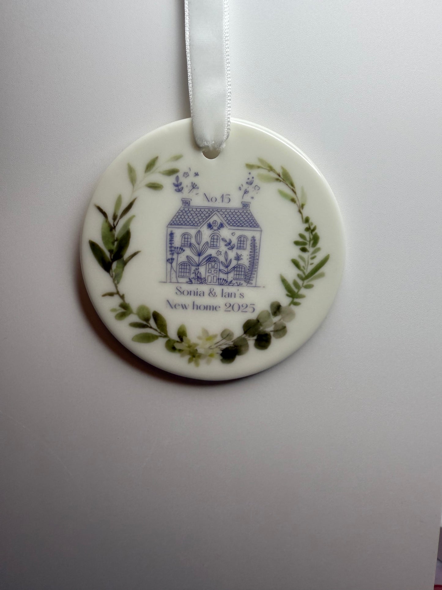 Personalised Ceramic circle ornament / gift for moving home
