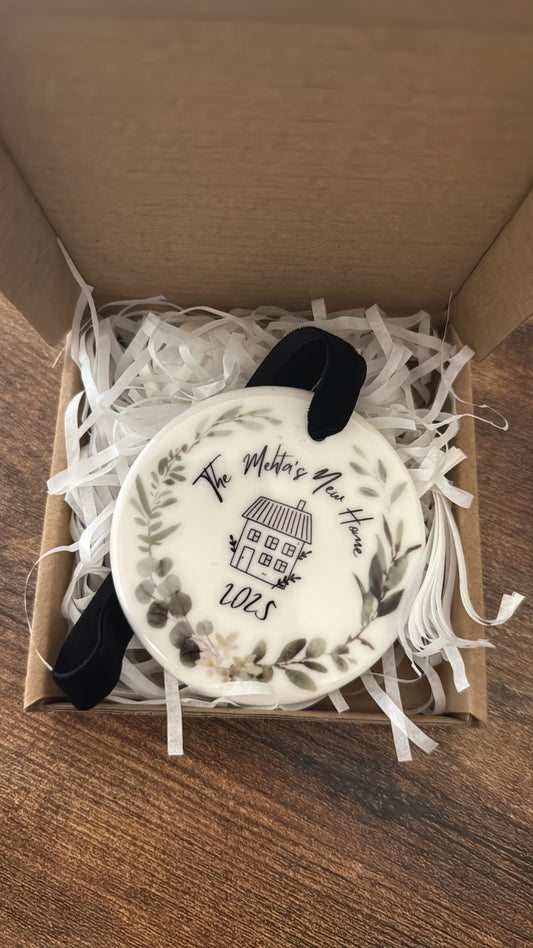 Personalised Ceramic circle ornament / gift for moving home