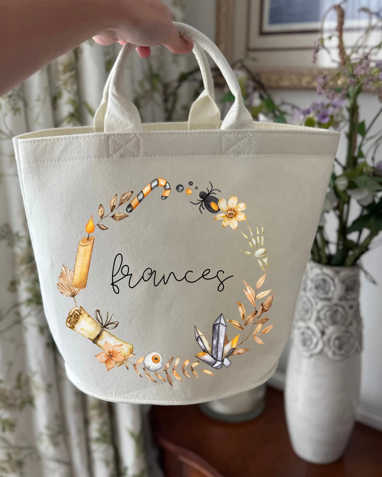 Personalised Halloween basket / boo basket felt trug
