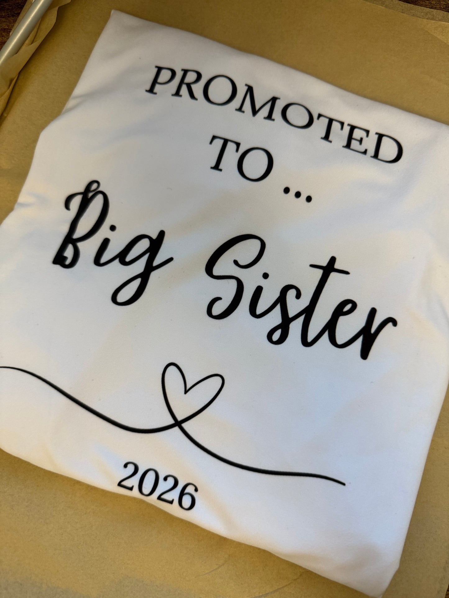 Promoted to big sister pregnancy announcement, on a buttery soft white tshirt