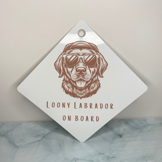 LOONY Labrador on board car sign - stainless steel