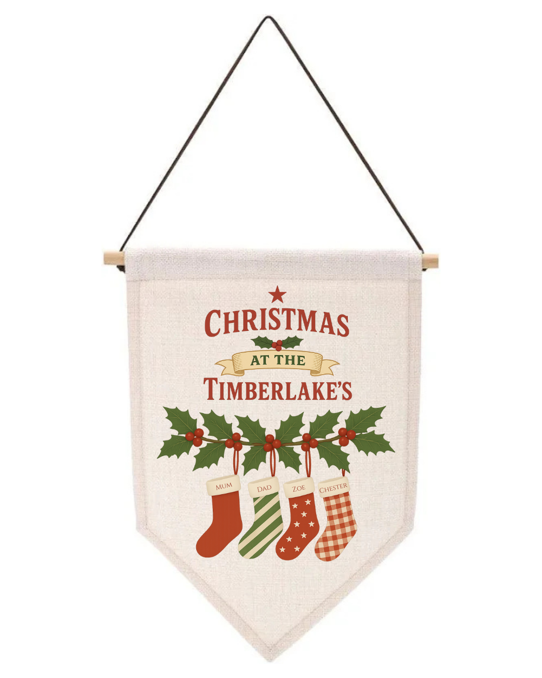 Christmas family stocking pennant / sign / flag