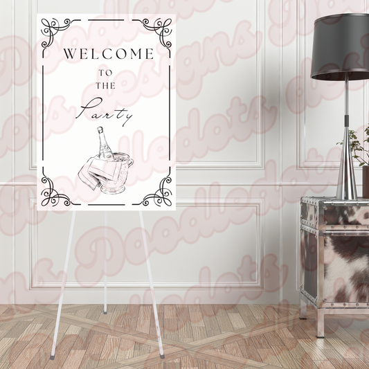 Elegant champagne party sign black & white - PDF