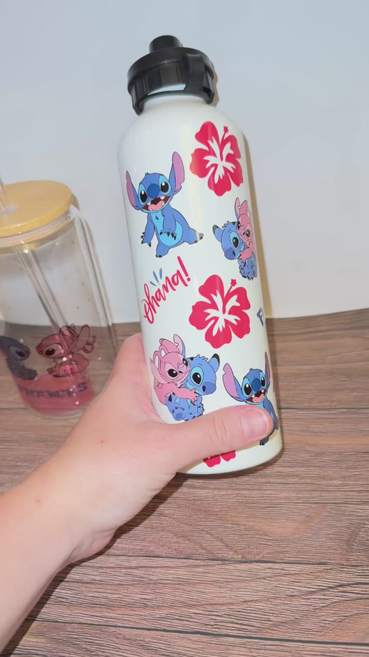 Stitch Ohana inspired drinks bottle with option to customise with your name