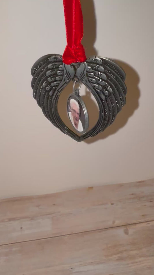 Angel wings double sided photo hanging ornament